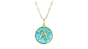 Turquoise Initial Pendant Necklace in 18kt Gold Over Sterling