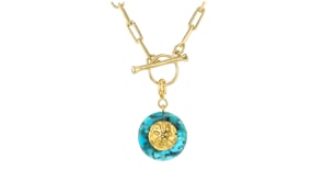 Turquoise Sand Dollar Charm in 18kt Gold Over Sterling
