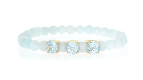 40.00 ct. t.w. Milky Aquamarine Bead Stretch Bracelet with 4.80 ct. t.w. Sky Blue Topaz in 18kt Gold Over Sterling