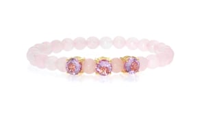 45.00 ct. t.w. Rose Quartz Bead Stretch Bracelet with 3.50 ct. t.w. Amethysts in 18kt Gold Over Sterling