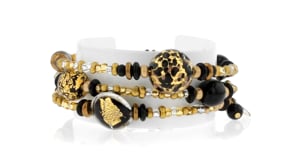 Italian Black and Gold-Colored Murano Glass Bead Wrap Bracelet