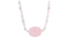 80.00 Carat Rose Quartz and 37.00 ct. t.w. Pastel Multi-Gemstone Bead Necklace with 6-6.5mm Cultured Pearls in 18kt Gold Over St