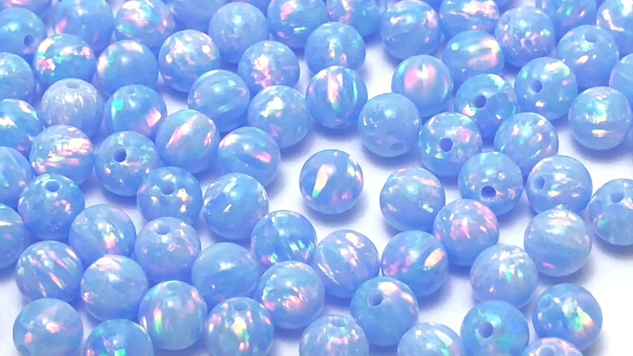 京都オパール 片穴ラウンド4mm 【ライトブルー】 4粒 - 天然石ビーズ
