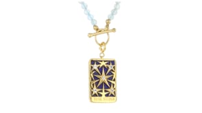 Lapis The Star Tarot Card Charm with .20 ct. t.w. White Topaz in 18kt Gold Over Sterling