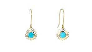 Turquoise Sunflower Drop Earrings in 10kt Yellow Gold