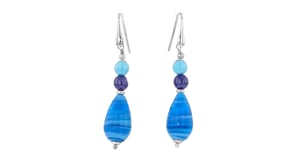 Italian Tonal Blue Murano Glass Drop Earrings in Sterling Silver
