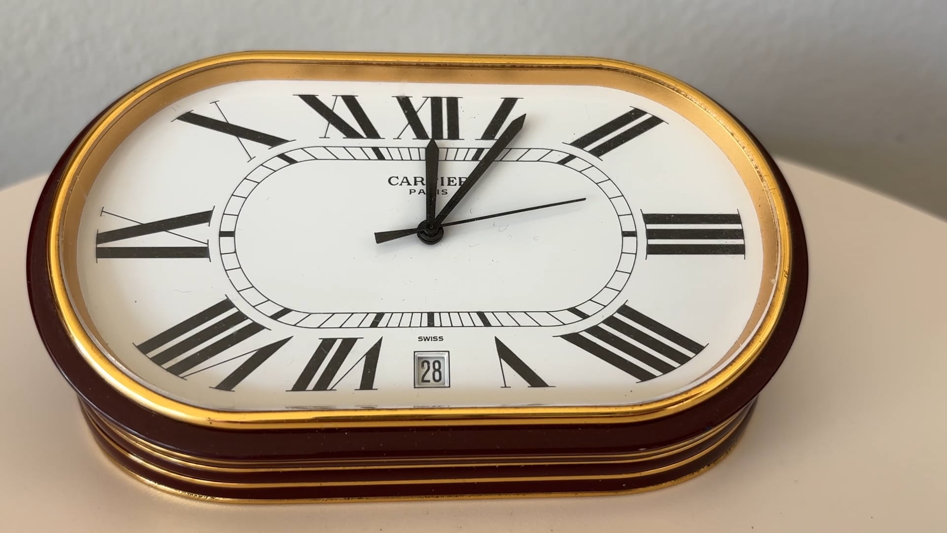 Cartier Paris Accordion Clock with Date and White Roman Numeral