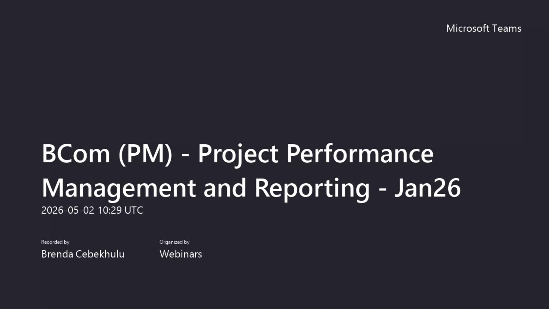 BCom (PM) - Project Performance Management and Reporting - Jan26 2026 ...
