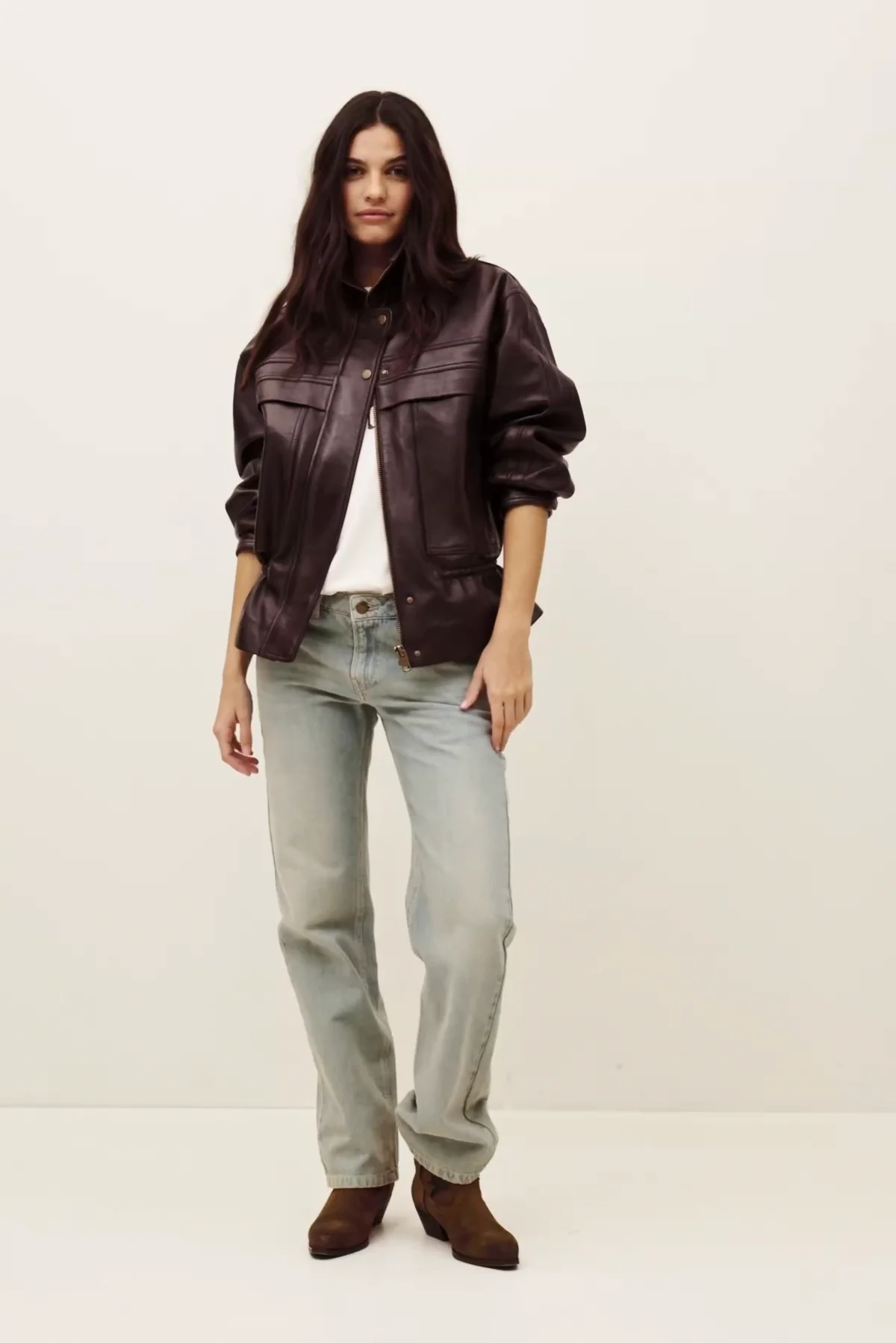 Oversize Leather Jacket Kassia Red // ba&sh UK