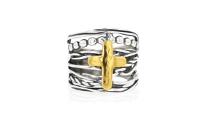 Multi-Row Cross Ring in Sterling Silver and 14kt Yellow Gold