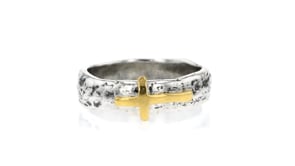 Sterling Silver and 14kt Yellow Gold Sideways Cross Ring