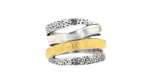 Two-Tone Sterling Silver Textured and Polished Multi-Row Ring