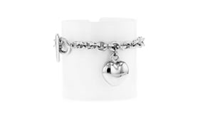 Italian Rhodium-Plated Puffed Heart Toggle Bracelet