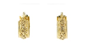 14kt Yellow Gold-Plated Byzantine Beaded-Edge Hoop Earrings