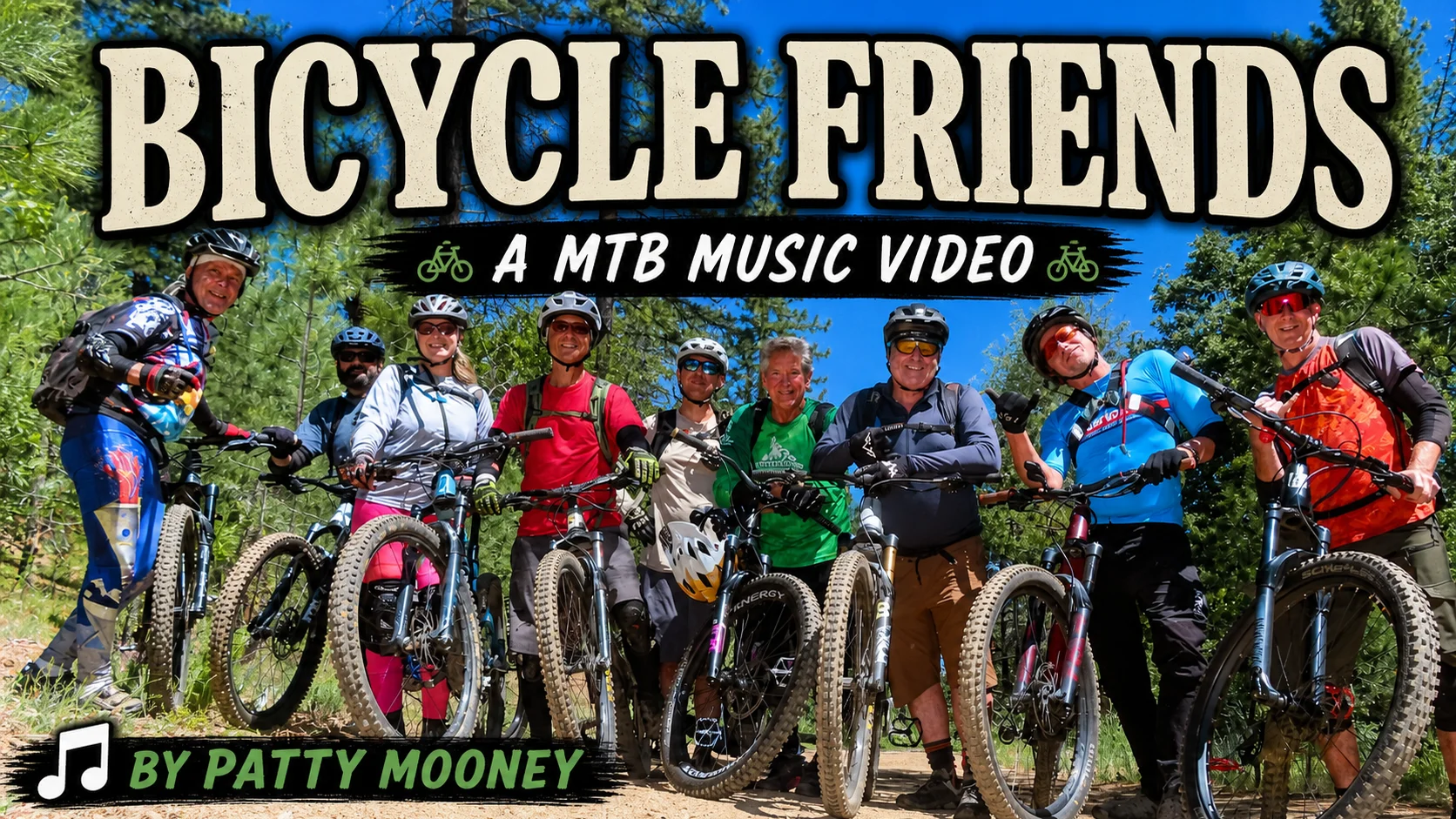 Mountain bikers in Bicycle Friends, a music video by Patty Mooney