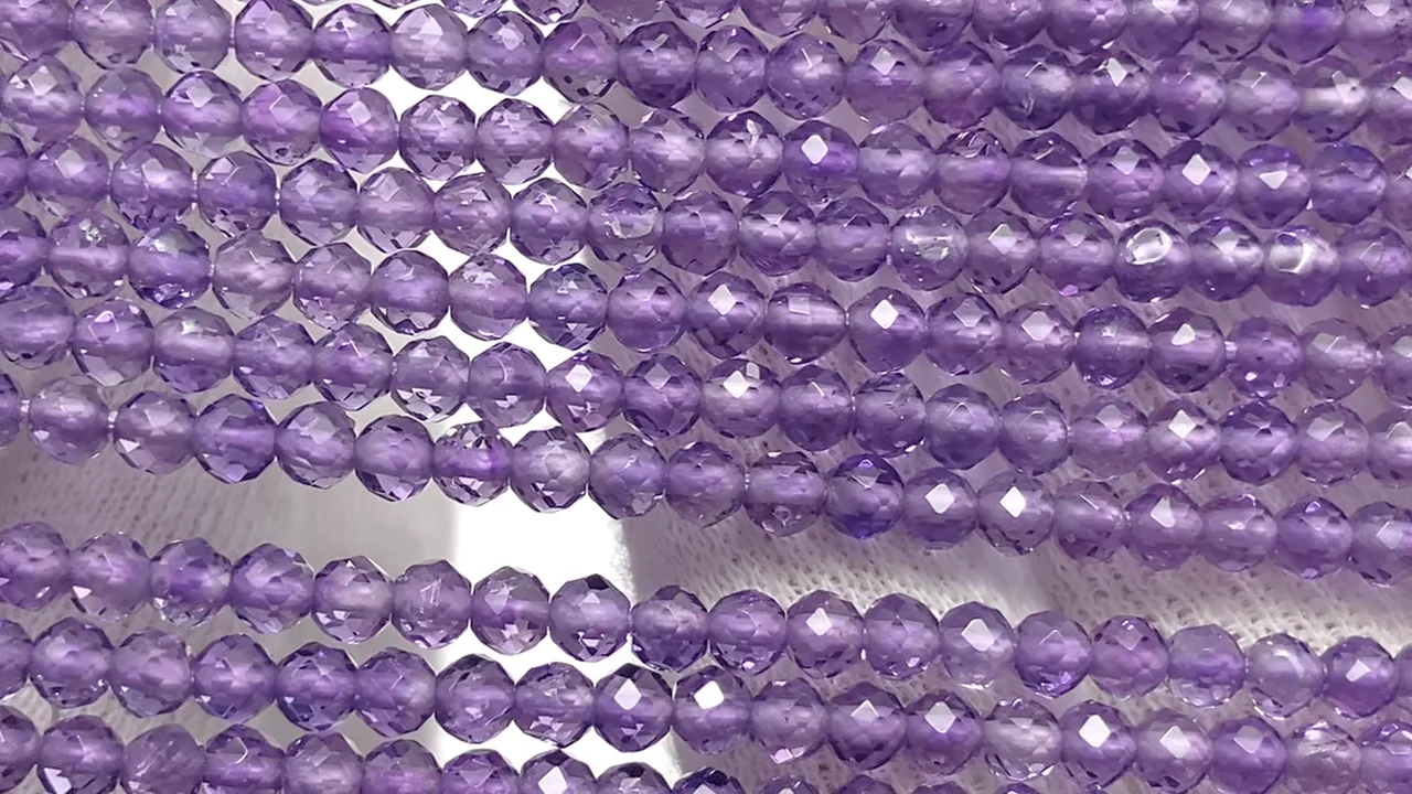 動画】【素晴らしい輝き】宝石質アメジストAAA セミラウンドカット3mm