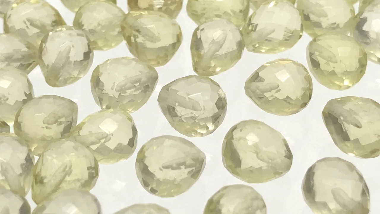 レモンクォーツ 片穴ドロップカット6×5mm 5粒｜天然石ビーズの卸問屋