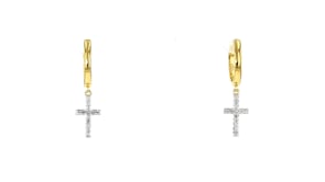 .10 ct. t.w. Diamond Cross Hoop Drop Earrings in 18kt Gold Over Sterling