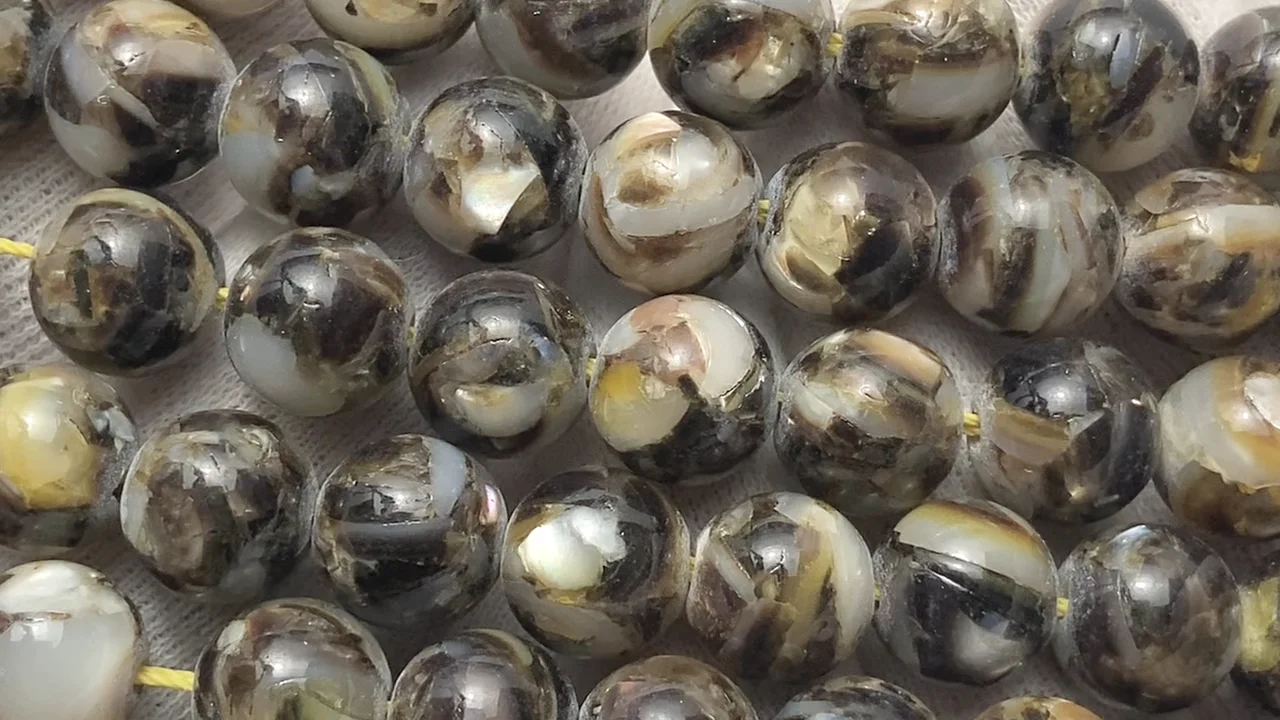 モザイクシェル ラウンド10mm 1連｜天然石ビーズの卸問屋・通販