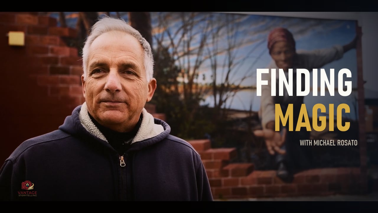 Michael Rosato at work on a mural, frame from Finding Magic