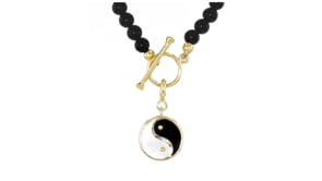 Mother-of-Pearl and Onyx Yin-Yang Charm in 18kt Gold Over Sterling
