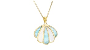Mother-of-Pearl and Larimar Seashell Pendant Necklace in 18kt Gold Over Sterling