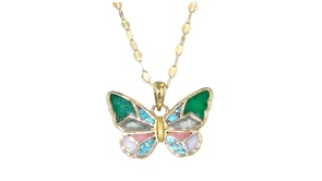 Multi-Gemstone Inlay Butterfly Pendant Necklace in 18kt Gold Over Sterling
