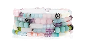 Multi-Gemstone Jewelry Set: Five Bead Stretch Bracelets with Sterling Silver
