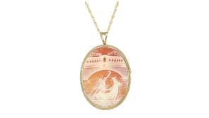 Orange Shell Gondolier Cameo Pin/Pendant Necklace in 18kt Gold Over Sterling Silver