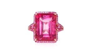 15.30 ct. t.w. Pink Topaz Ring with .40 ct. t.w. Pink Sapphires in 14kt Rose Gold