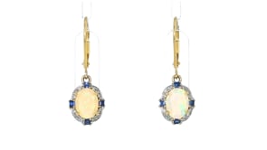 Opal and .20 ct. t.w. Sapphire Drop Earrings with .14 ct. t.w. Diamonds in 14kt Yellow Gold