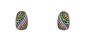 1.40 ct. t.w. Multicolored Sapphire and .50 ct. t.w. Tsavorite Hoop Earrings with .16 ct. t.w. Diamonds in 14kt Yellow Gold