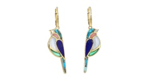 Multi-Gemstone Bird Drop Earrings in 18kt Gold Over Sterling