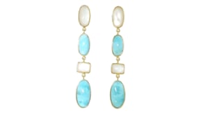 Mother-of-Pearl and Larimar Drop Earrings in 18kt Gold Over Sterling