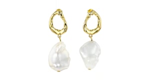 7-15mm Cultured Baroque Pearl Drop Earrings in 18kt Gold Over Sterling