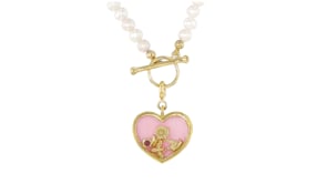 Pink Opal Heart Charm with Single Rhodolite Garnet in 18kt Gold Over Sterling