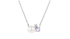 6.5mm Cultured Pearl and .20 Carat Amethyst Necklace with Single Lab-Grown Diamond in Sterling Silver