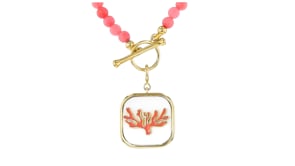 White Agate and Orange Enamel Coral Reef Charm in 18kt Gold Over Sterling