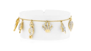 1.00 ct. t.w. Diamond Sea Life Charm Bracelet in 18kt Gold Over Sterling