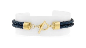 Italian Blue Leather Two-Strand Braided Bracelet