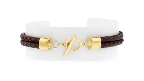 Italian Brown Leather Two-Strand Braided Bracelet