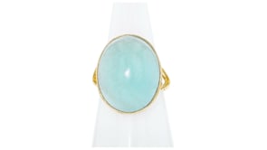 20x15mm Aquamarine Cabochon Ring in 14kt Yellow Gold