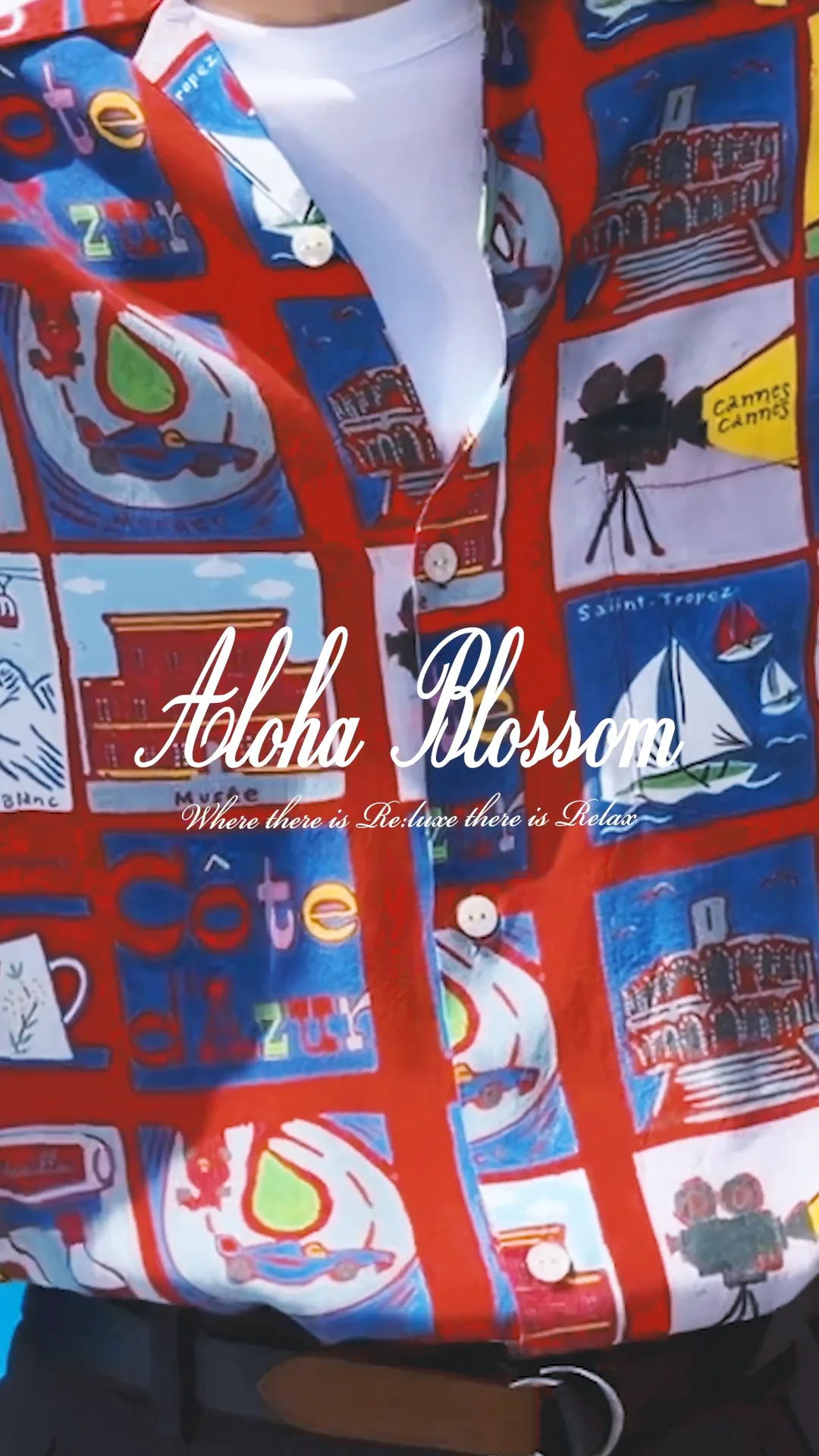 aloha blossom MEDETAI RED アロハシャツ　42 Aloha Blossom | Wearing the Côte d' Azur 南仏の美しさが描かれた