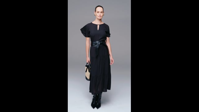 Vestido Midi Crepe Preto Lavinia