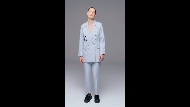 Calça Alfaiataria com Linho Reta Azul Mescla Penelope