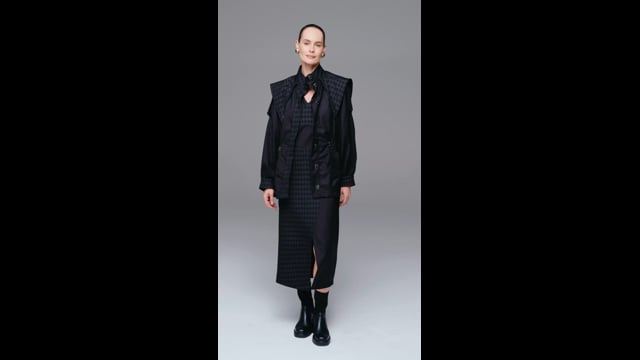 Parka Jacquard  Pied Coq Preta Flávia