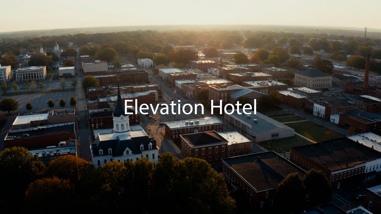 Elevation Hotel, Montgomery AL — HKS, Roam Interior Design. Hospitality flythrough animation across arrival, lobby, and guest amenities.