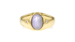 C. 1960 Vintage 3.15 Carat Star Sapphire Ring with Diamonds in 14kt Yellow Gold