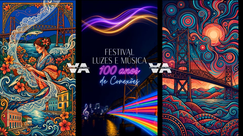 VITAartBR nos 100 anos da Ponte Hercílio Luz: arte digital, memória e tecnologia nos painéis de LED do Festival Luzes e Música