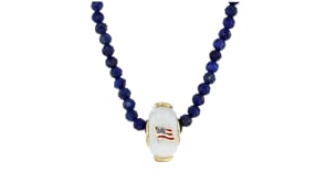 White Jade and Multicolored Enamel American Flag Bead Charm in 18kt Gold Over Sterling
